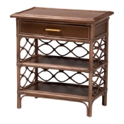 bali & pari Akane Natural Rattan Nightstand with Drawer and Open Shelves - Coastal Bedside Table with Lattice Design, Brown Baxton Studio restaurant furniture, hotel furniture, commercial furniture, wholesale bedroom furniture, wholesale night stand, classic night stand